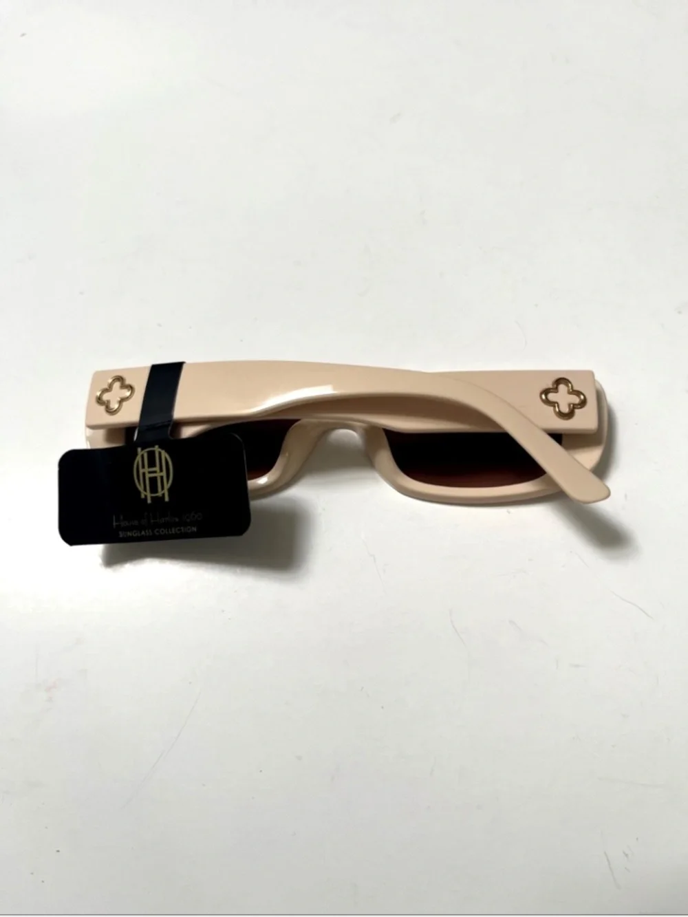 House of Harlow 1960 Slim Rectangle Oval Sunglasses Ivory Cream NWT Brown Lens